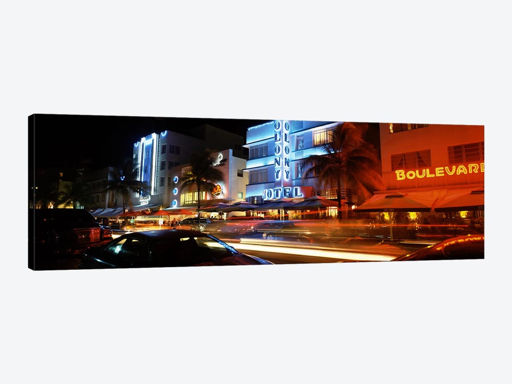 Buildings at the roadside, Ocean Drive, South Beach, Miami Beach, Florida, USA by Panoramic Images 1-piece Canvas Artwork