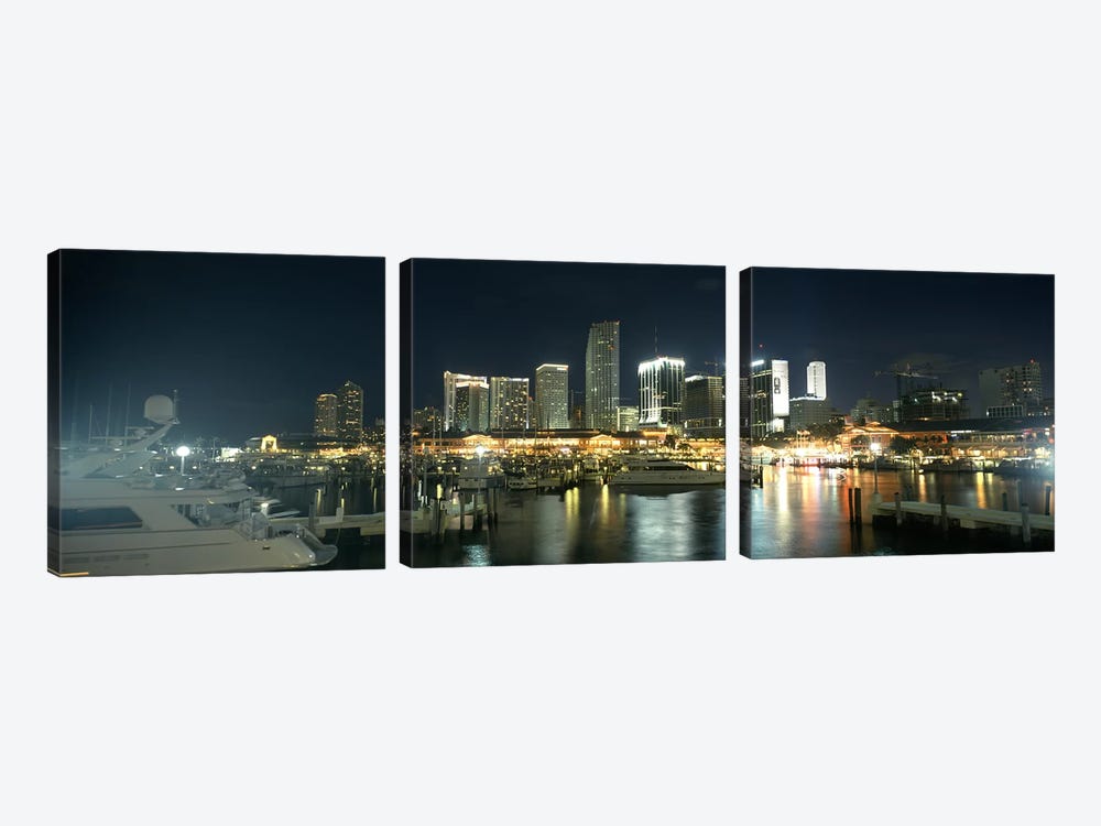 Boats at a harbor with buildings in the background, Miami Yacht Basin, Miami, Florida, USA by Panoramic Images 3-piece Canvas Print