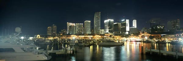 Yachts: Boats at a harbor with buildings in the background, Miami Yacht Basin, Miami, Florida, USA by Panoramic Images