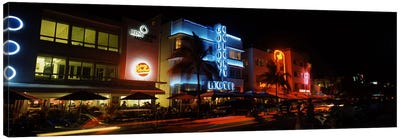Buildings at the roadside, Ocean Drive, South Beach, Miami Beach, Florida, USA #2 Canvas Art Print - Miami Beach