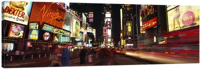 Blurred Motion View Of Nighttime Traffic Along 7th Avenue, Times Square, New York City, New York, USA Canvas Art Print - Performing Arts
