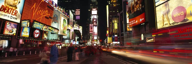 Blurred Motion View Of Nighttime Traffic Along 7th Avenue, Times Square, New York City, New York, USA