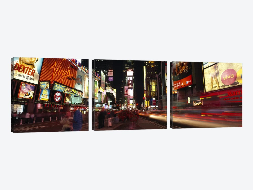 Blurred Motion View Of Nighttime Traffic Along 7th Avenue, Times Square, New York City, New York, USA by Panoramic Images 3-piece Art Print