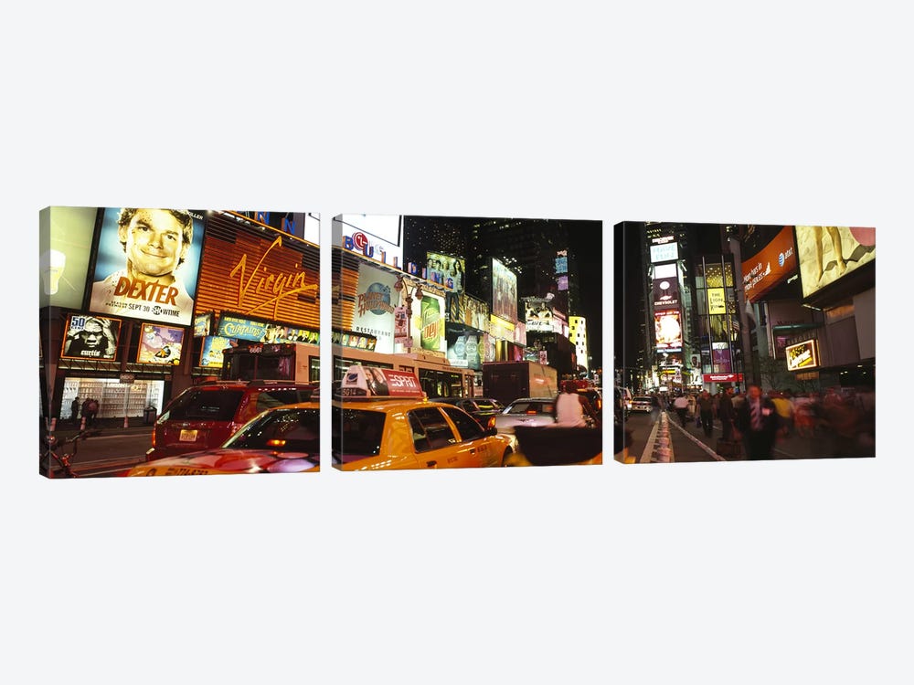 Buildings lit up at night in a cityBroadway, Times Square, Midtown Manhattan, Manhattan, New York City, New York State, USA by Panoramic Images 3-piece Canvas Print