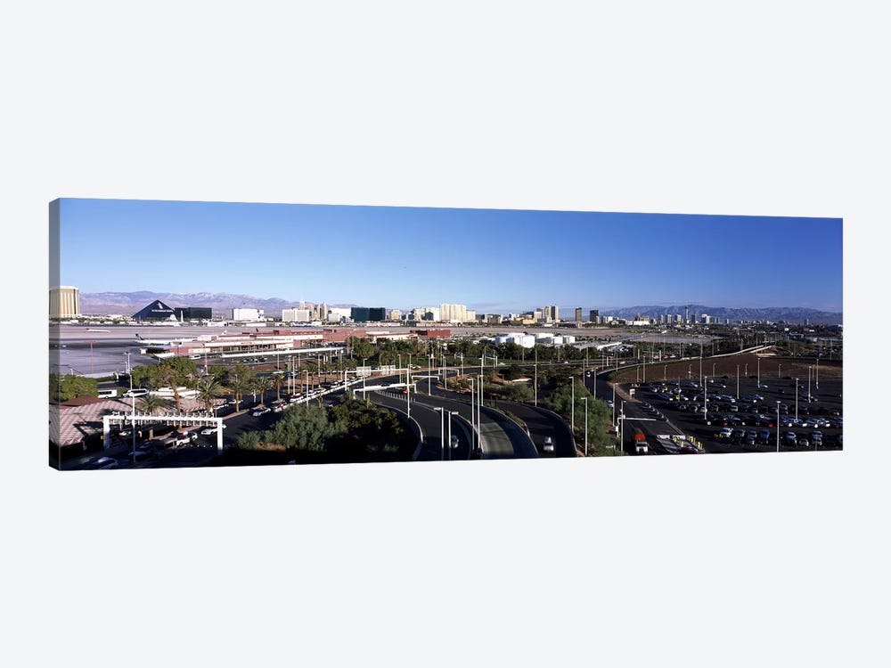 Roads in a city with an airport in the backgroundMcCarran International Airport, Las Vegas, Clark County, Nevada, USA by Panoramic Images 1-piece Canvas Artwork