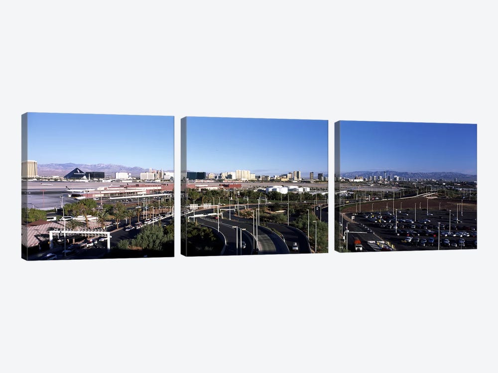 Roads in a city with an airport in the backgroundMcCarran International Airport, Las Vegas, Clark County, Nevada, USA by Panoramic Images 3-piece Canvas Wall Art