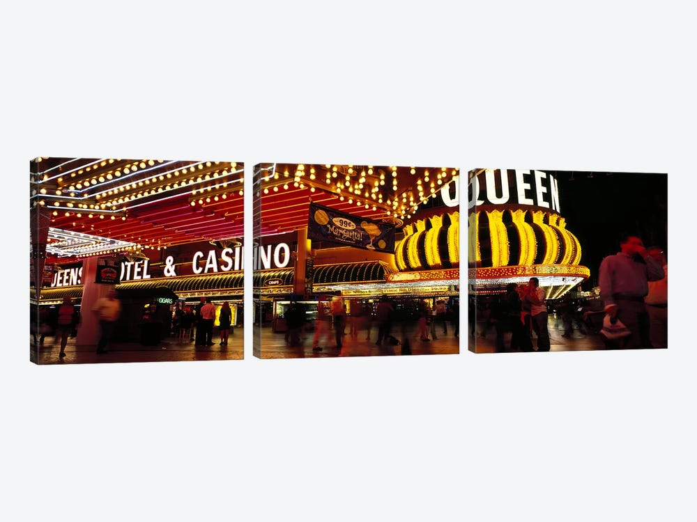 Casino lit up at night, Four Queens, Fremont Street, Las Vegas, Clark County, Nevada, USA by Panoramic Images 3-piece Canvas Print