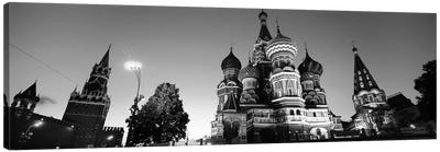 Low angle view of a cathedral, St. Basil's Cathedral, Red Square, Moscow, Russia (black & white) Canvas Art Print - Moscow Art