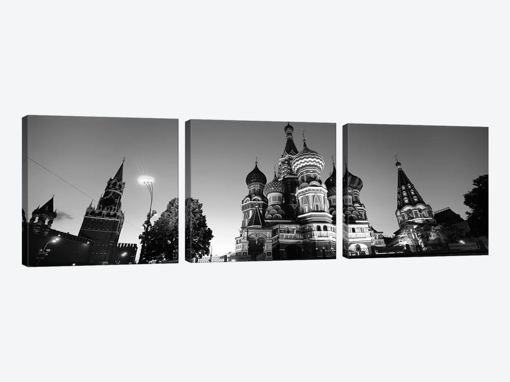 Low angle view of a cathedral, St. Basil's Cathedral, Red Square, Moscow, Russia (black & white) by Panoramic Images 3-piece Canvas Wall Art