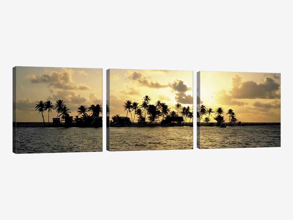 Cloudy Tropical Sunset, Laughing Bird Caye, Stann Creek District, Belize by Panoramic Images 3-piece Canvas Print