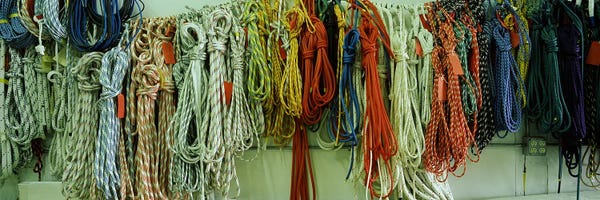 Colorful braided ropes for sailing in a store