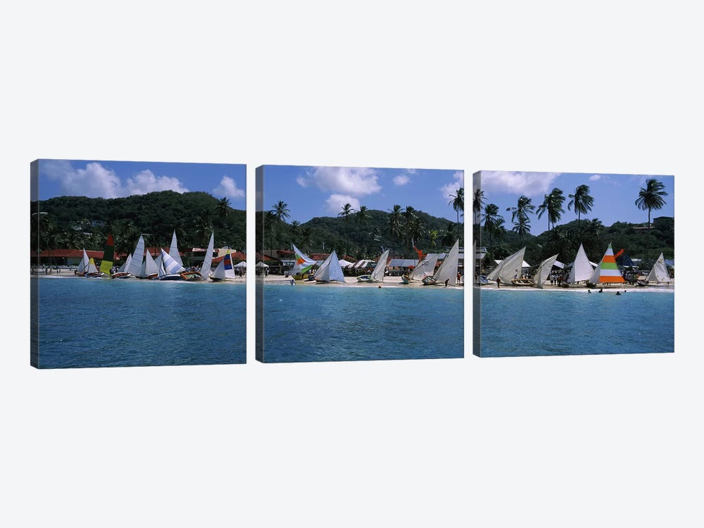 Landed Work Boats During The Grenada Sailing Festival, Grand Anse Beach, St. George Parish, Grenada 3-piece Canvas Art Print