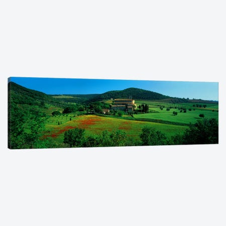 High angle view of a church on a field, Abbazia di Sant'Antimo, Montalcino, Tuscany, Italy Canvas Print #PIM6764} by Panoramic Images Canvas Artwork