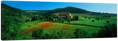 High angle view of a church on a field, Abbazia di Sant'Antimo, Montalcino, Tuscany, Italy Canvas Art Print - Hill & Hillside Art