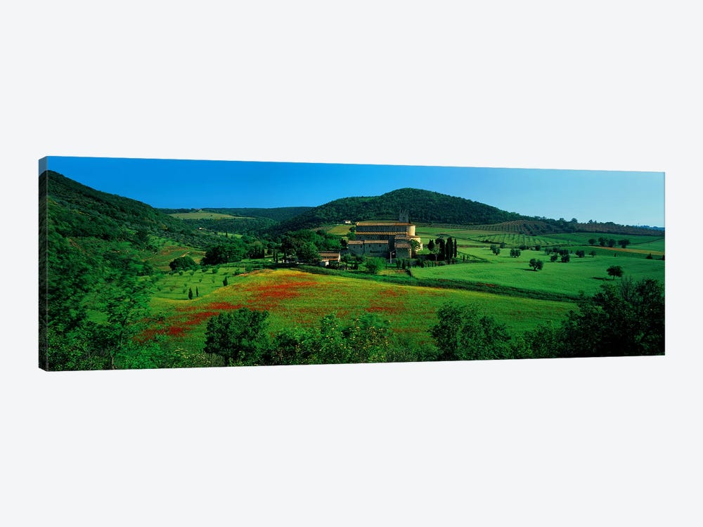 High angle view of a church on a field, Abbazia di Sant'Antimo, Montalcino, Tuscany, Italy by Panoramic Images 1-piece Art Print
