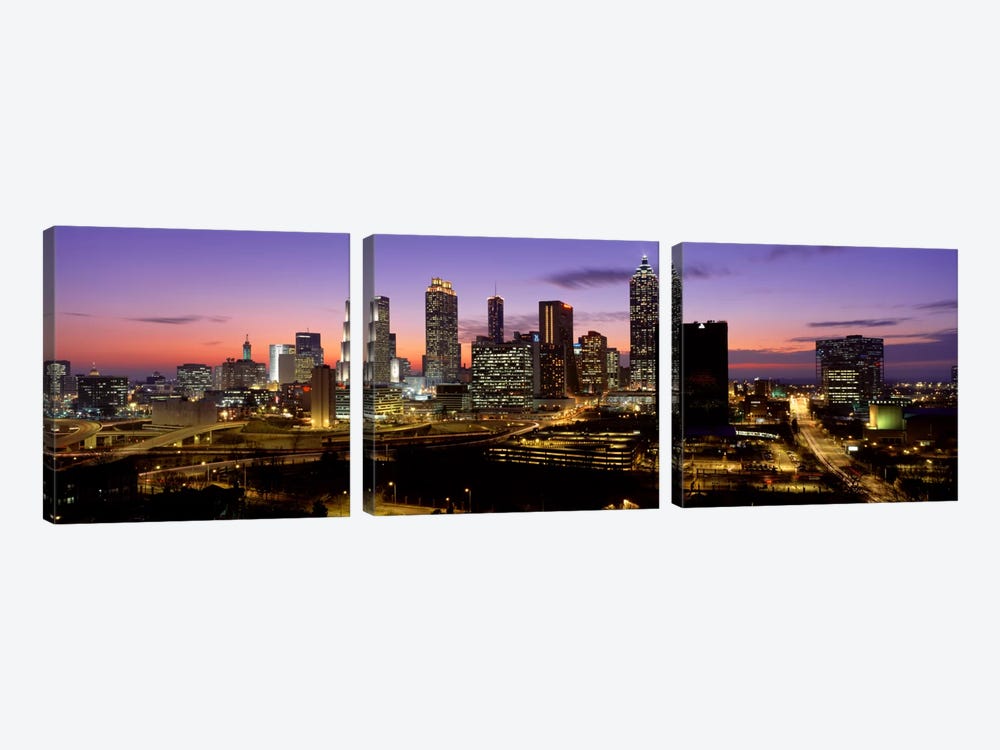 Skyline At Dusk, Cityscape, Skyline, City, Atlanta, Georgia, USA by Panoramic Images 3-piece Canvas Art Print