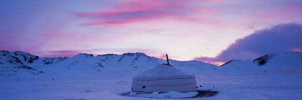 Snowy Mountains: Yurt the traditional Mongolian yurt on a frozen lake, Independent Mongolia by Panoramic Images