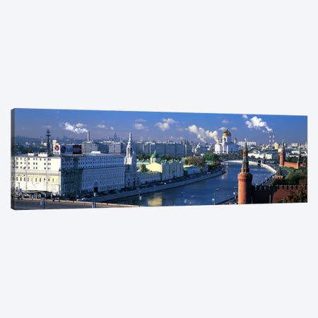 Buildings at the waterfront, Moskva River, Moscow, Russia Canvas Print #PIM6773} by Panoramic Images Canvas Artwork