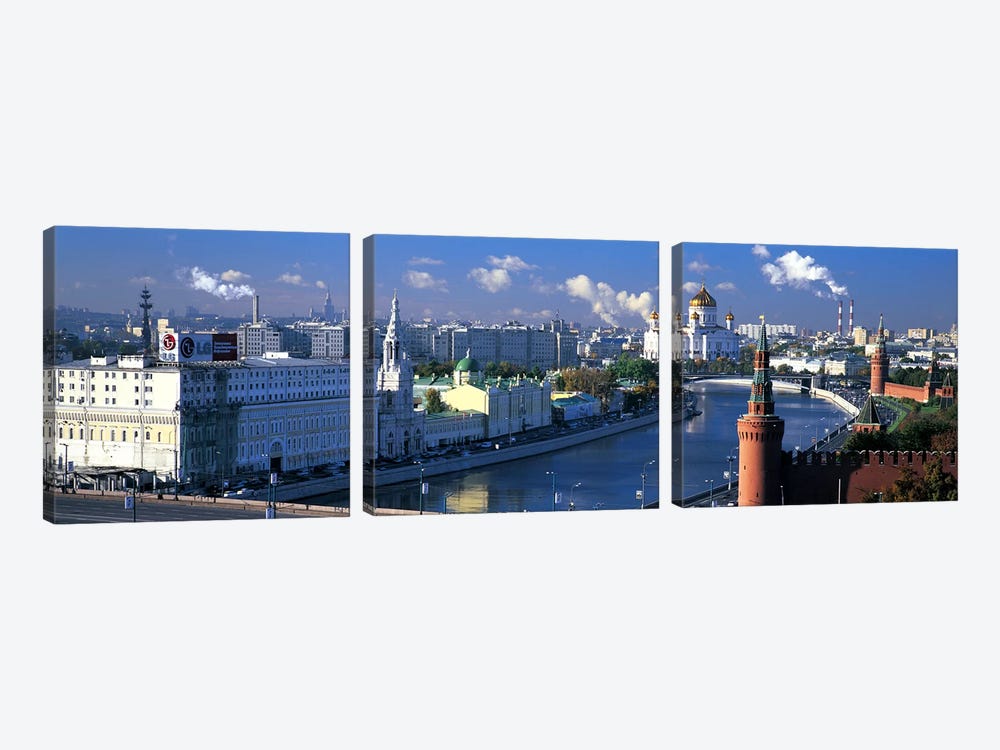 Buildings at the waterfront, Moskva River, Moscow, Russia by Panoramic Images 3-piece Canvas Print