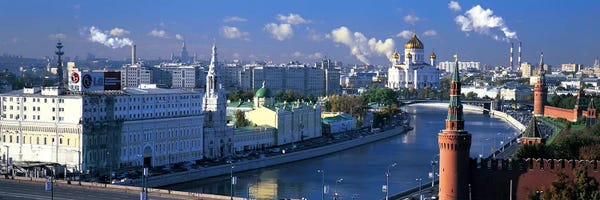 Moscow: Buildings at the waterfront, Moskva River, Moscow, Russia by Panoramic Images