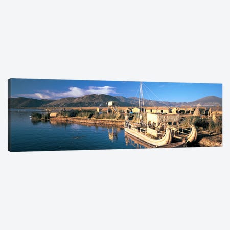 Reed Boats at the lakeside, Lake Titicaca, Floating Island, Peru Canvas Print #PIM6785} by Panoramic Images Canvas Artwork