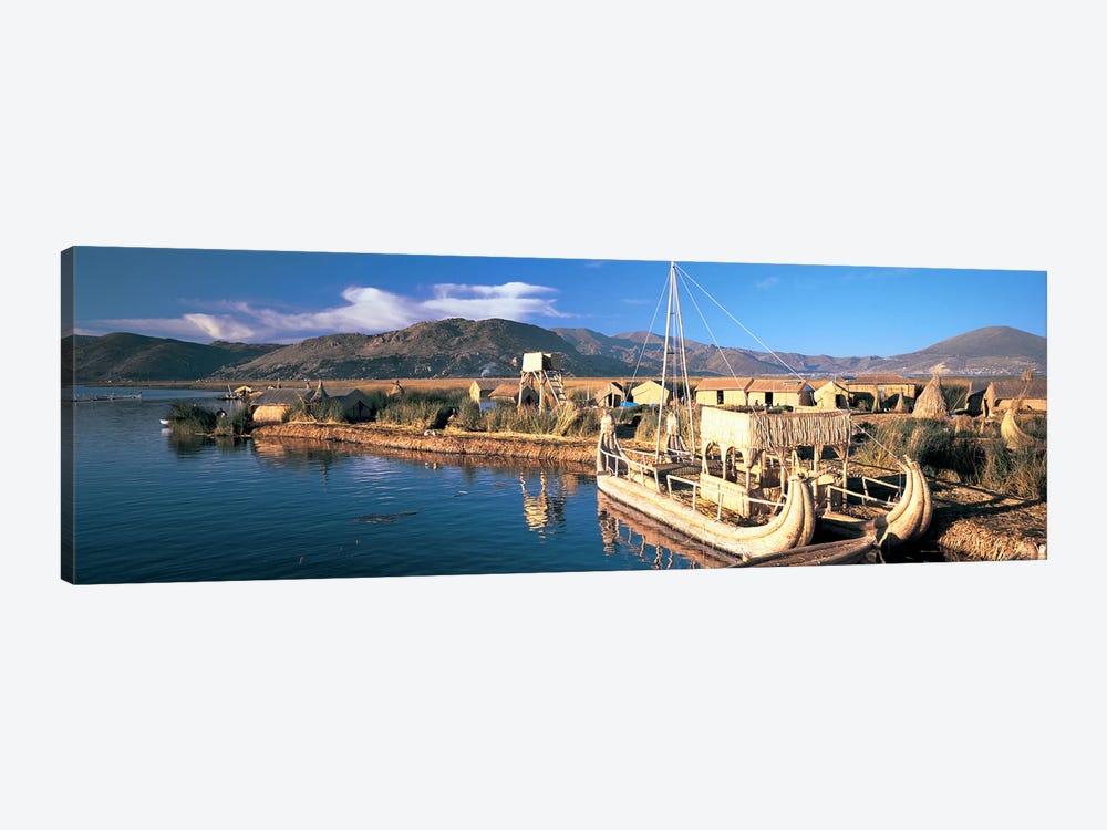 Reed Boats at the lakeside, Lake Titicaca, Floating Island, Peru by Panoramic Images 1-piece Canvas Art