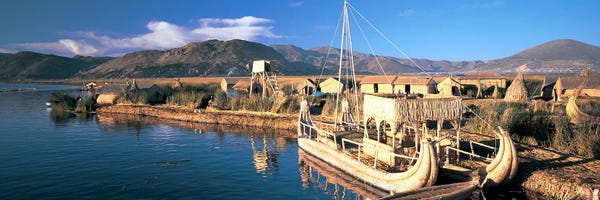 Peru: Reed Boats at the lakeside, Lake Titicaca, Floating Island, Peru by Panoramic Images