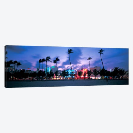 Buildings lit up at dusk, Miami, Florida, USA Canvas Print #PIM6794} by Panoramic Images Art Print