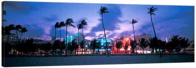 Buildings lit up at dusk, Miami, Florida, USA Canvas Art Print - Miami Art