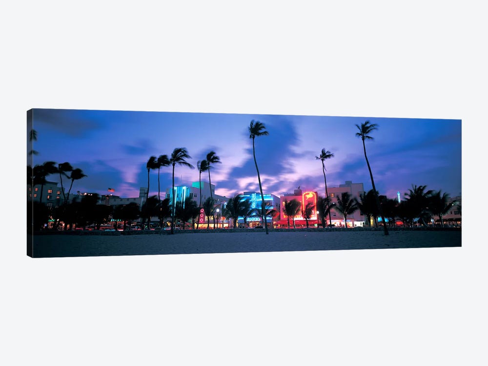 Buildings lit up at dusk, Miami, Florida, USA by Panoramic Images 1-piece Canvas Wall Art