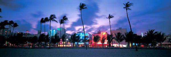Miami: Buildings lit up at dusk, Miami, Florida, USA by Panoramic Images