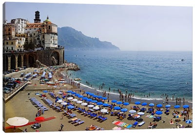Coastal Beach Landscape, Atrani, Amalfi Coast, Salerno Province, Campania, Italy Canvas Art Print - Campania Art