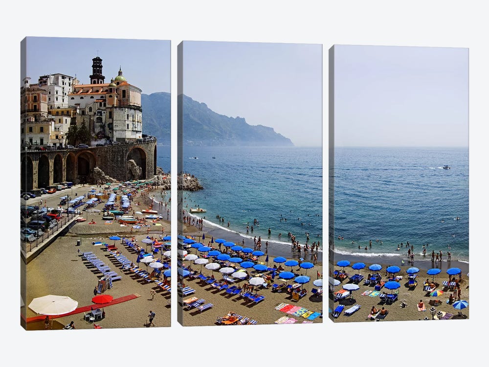 Coastal Beach Landscape, Atrani, Amalfi Coast, Salerno Province, Campania, Italy by Panoramic Images 3-piece Canvas Artwork