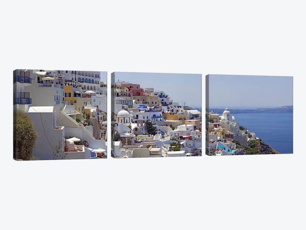 White-Washed Mediterranean Architecture, Fira, Santorini, Cyclades, Greece by Panoramic Images 3-piece Canvas Artwork