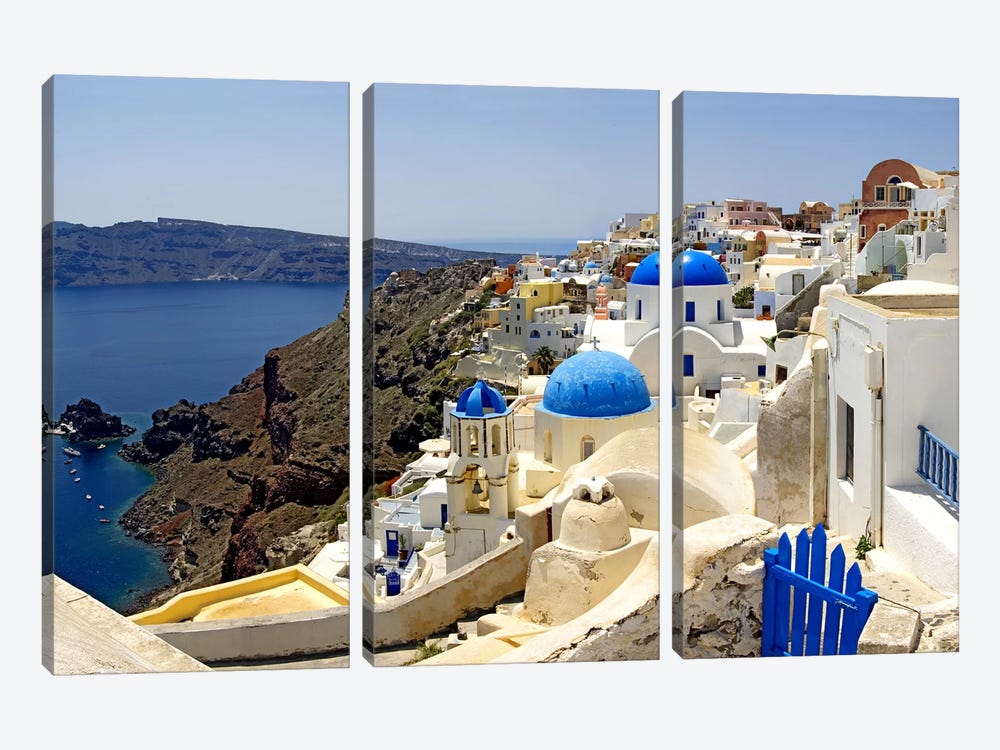 High angle view of a church, Oia, Santorini, Cyclades Islands, Greece by Panoramic Images 3-piece Canvas Art Print
