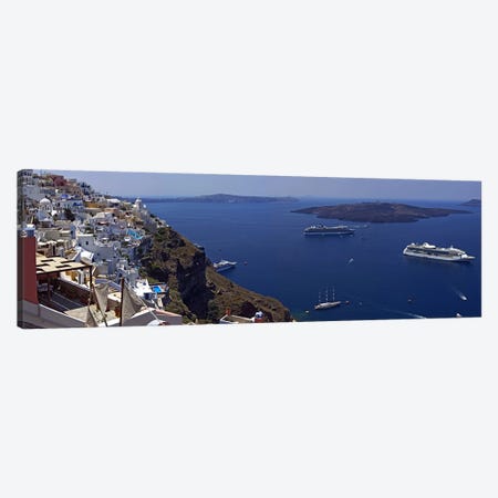 View Nea Kameni And Yachts In The Aegean Sea From Fira, Cyclades, Greece Canvas Print #PIM6809} by Panoramic Images Canvas Art