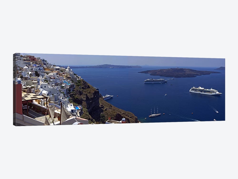 View Nea Kameni And Yachts In The Aegean Sea From Fira, Cyclades, Greece by Panoramic Images 1-piece Canvas Artwork