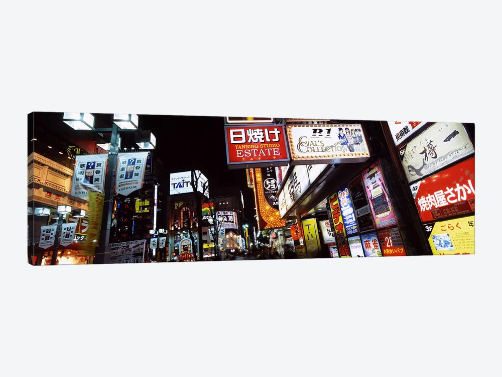 Illuminated Commercial Signboards, Shinjuku Ward, Tokyo, Kanto Region, Honshu, Japan by Panoramic Images 1-piece Canvas Print