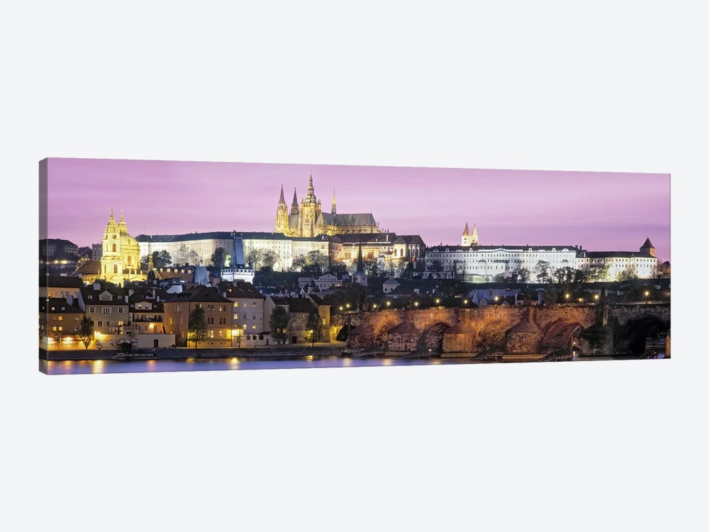 Arch bridge across a river, Charles Bridge, Hradcany Castle, St. Vitus Cathedral, Prague, Czech Republic by Panoramic Images 1-piece Canvas Art