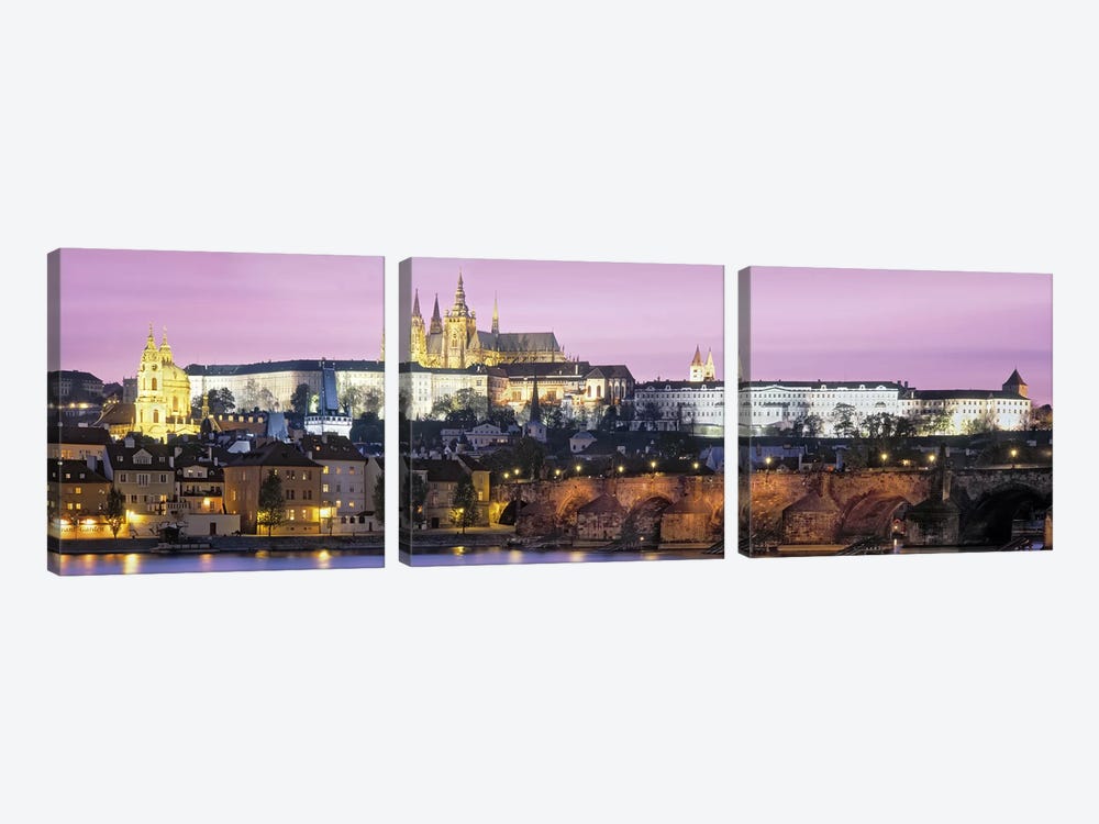 Arch bridge across a river, Charles Bridge, Hradcany Castle, St. Vitus Cathedral, Prague, Czech Republic by Panoramic Images 3-piece Canvas Wall Art