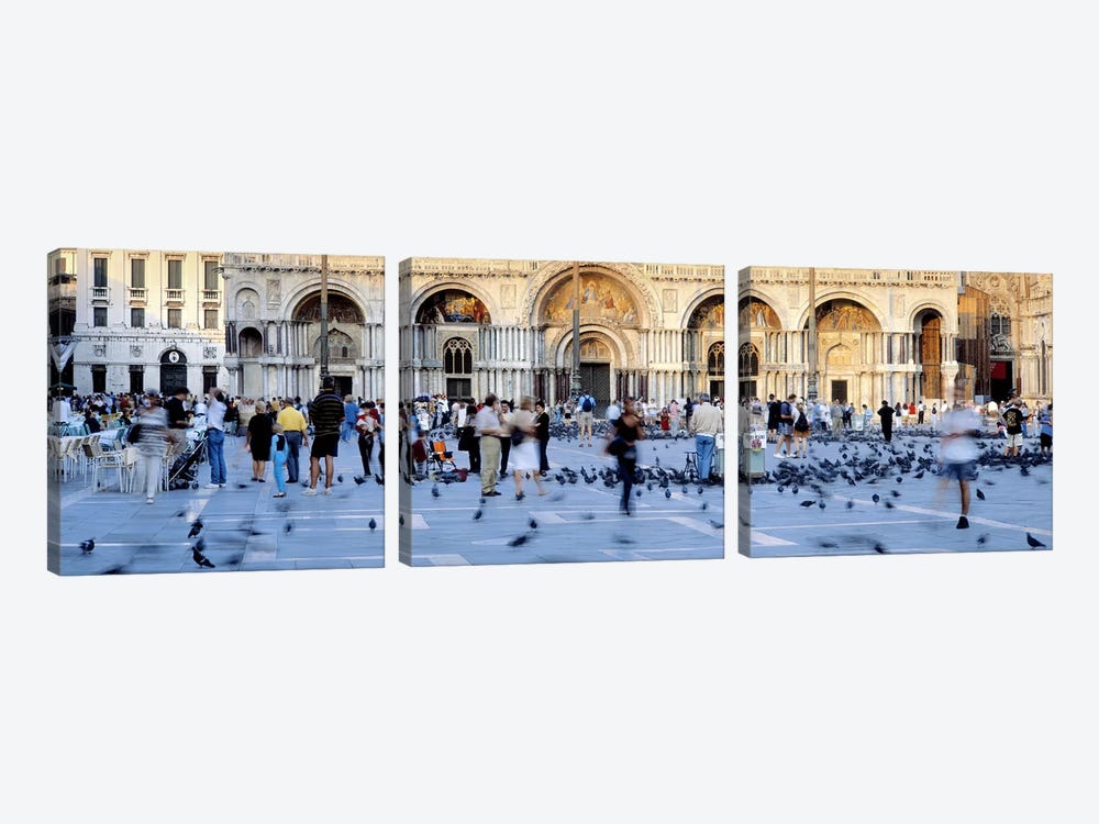 Tourists in front of a cathedral, St. Mark's Basilica, Piazza San Marco, Venice, Italy by Panoramic Images 3-piece Canvas Art Print