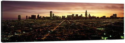 CGI composite, High angle view of a city at night, Chicago, Cook County, Illinois, USA Canvas Art Print - Illinois Art