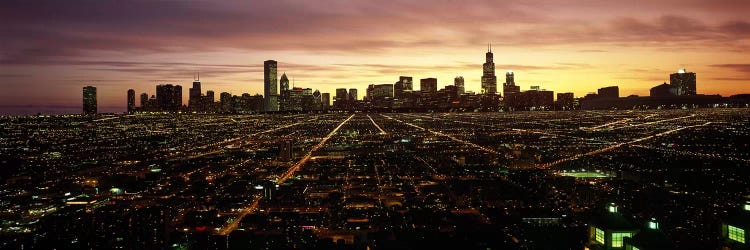 CGI composite, High angle view of a city at night, Chicago, Cook County, Illinois, USA