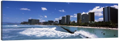 Buildings at the waterfront, Waikiki Beach, Honolulu, Oahu, Hawaii, USA Canvas Art Print - Waikiki