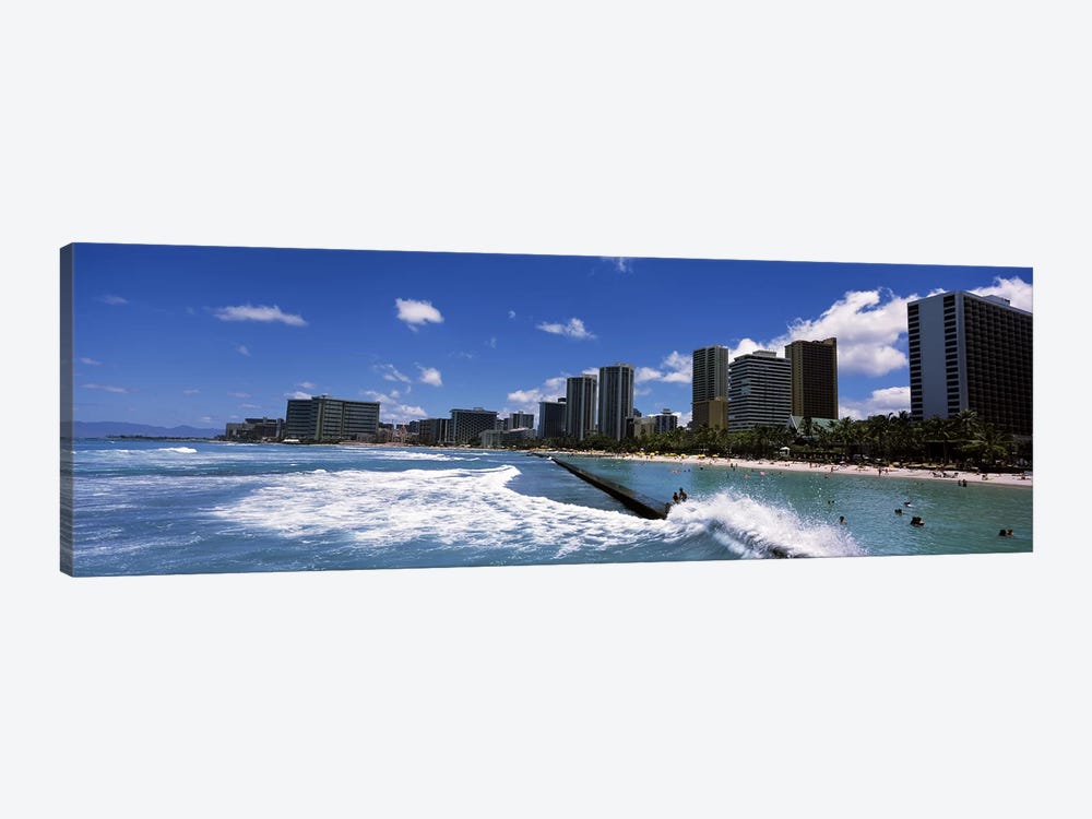 Buildings at the waterfront, Waikiki Beach, Honolulu, Oahu, Hawaii, USA by Panoramic Images 1-piece Art Print
