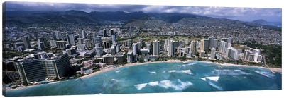 Aerial view of a city, Waikiki Beach, Honolulu, Oahu, Hawaii, USA Canvas Art Print - Waikiki
