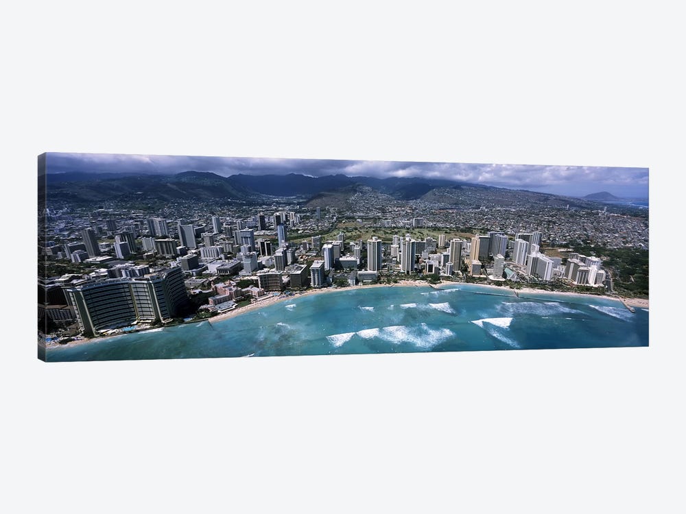 Aerial view of a city, Waikiki Beach, Honolulu, Oahu, Hawaii, USA by Panoramic Images 1-piece Canvas Art