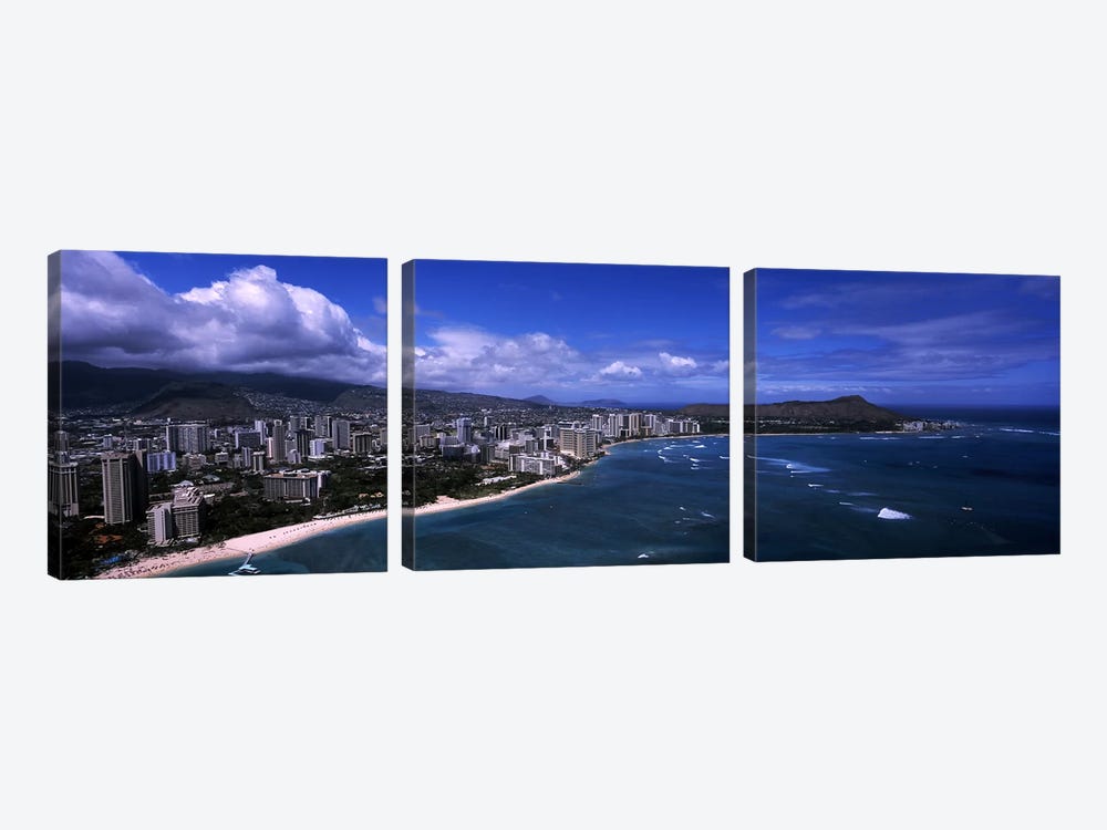 Buildings at the waterfront, Waikiki Beach, Honolulu, Oahu, Hawaii, USA #2 by Panoramic Images 3-piece Canvas Print