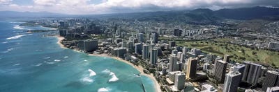 Aerial view of buildings at the waterfront, Waikiki Beach, Honolulu, Oahu, Hawaii, USA by Panoramic Images multi panel art