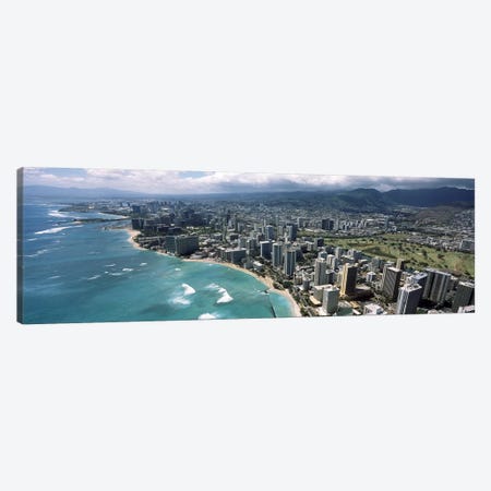 Aerial view of buildings at the waterfront, Waikiki Beach, Honolulu, Oahu, Hawaii, USA Canvas Print #PIM6840} by Panoramic Images Canvas Wall Art